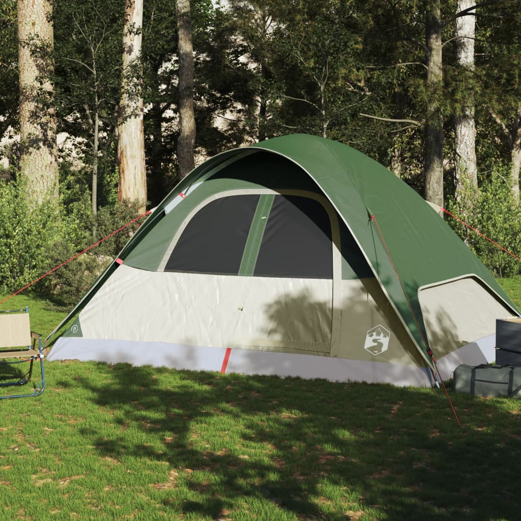 Cort de camping cupolă pentru 6 persoane, verde, impermeabil