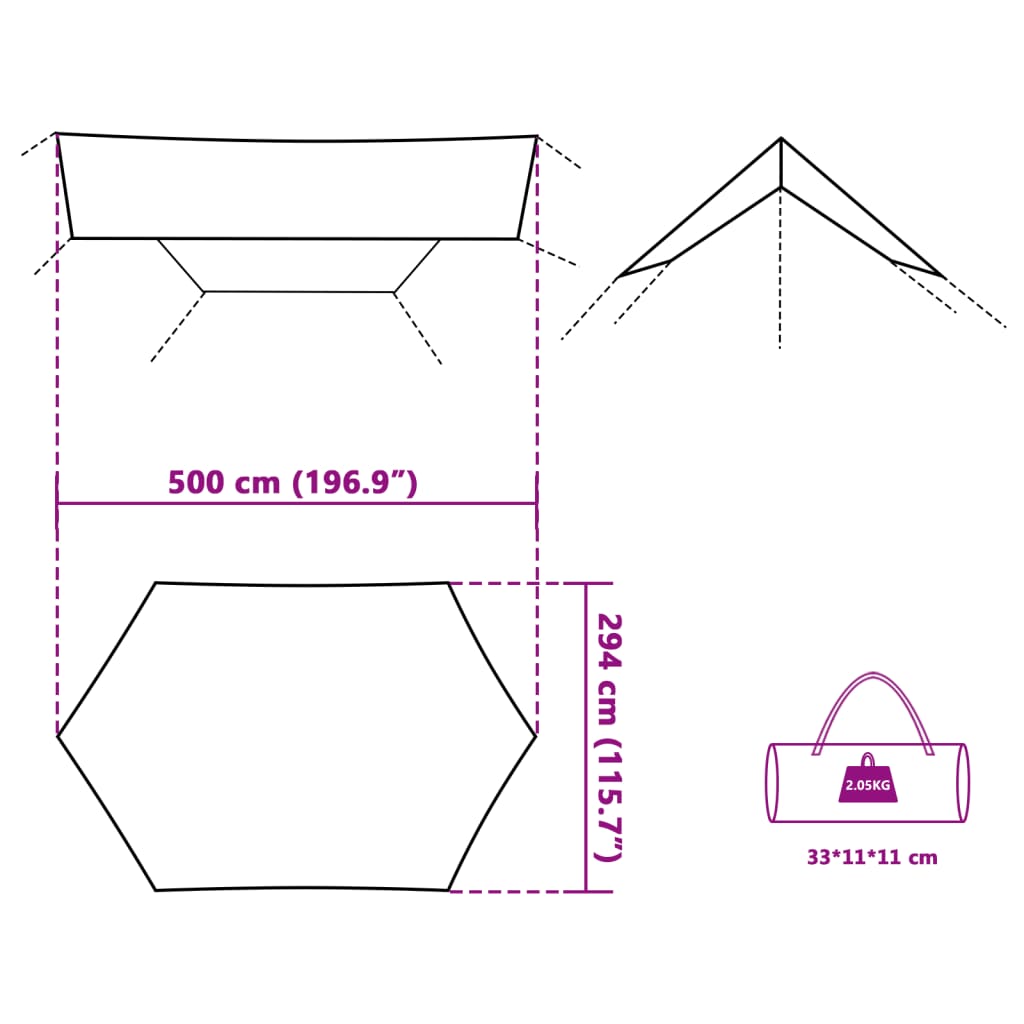 Prelată de camping, verde, 500x294 cm, impermeabilă