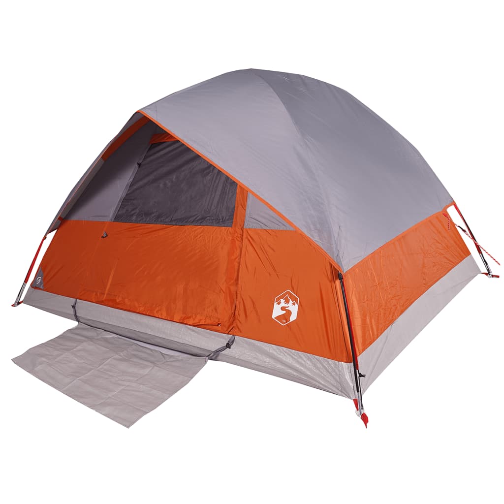 Cort de camping cupolă 3 persoane, gri/portocaliu, impermeabil