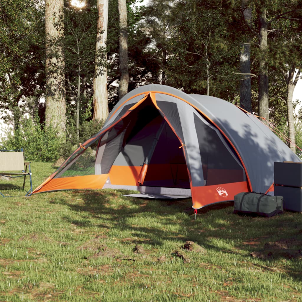 Cabină cort de camping 4 persoane gri și portocaliu impermeabil