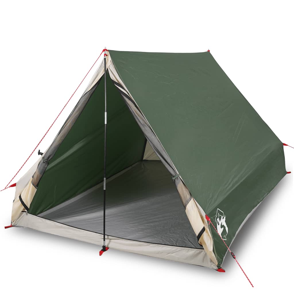 Cort de camping cu cadru A, 2 persoane, verde, impermeabil