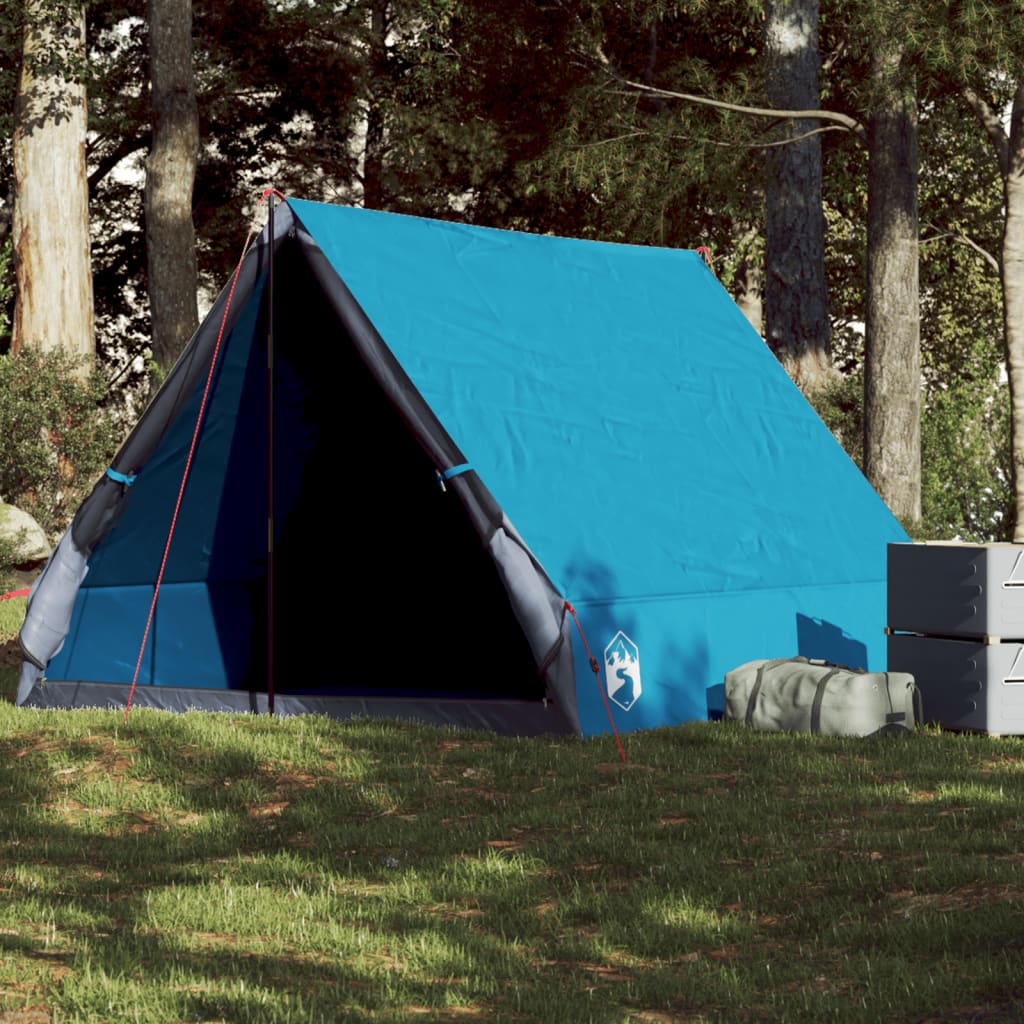 Cort de camping cu cadru A, 2 persoane, albastru, impermeabil