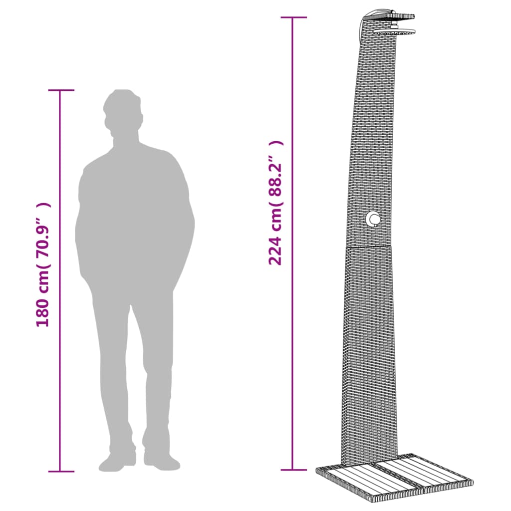 Duș de exterior, bej, 55x60x224 cm, poliratan și lemn acacia