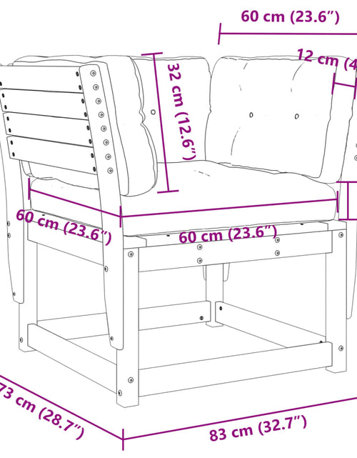 Încărcați imaginea în vizualizatorul Galerie, Canapea grădină cotieră cu perne, lemn masiv de pin
