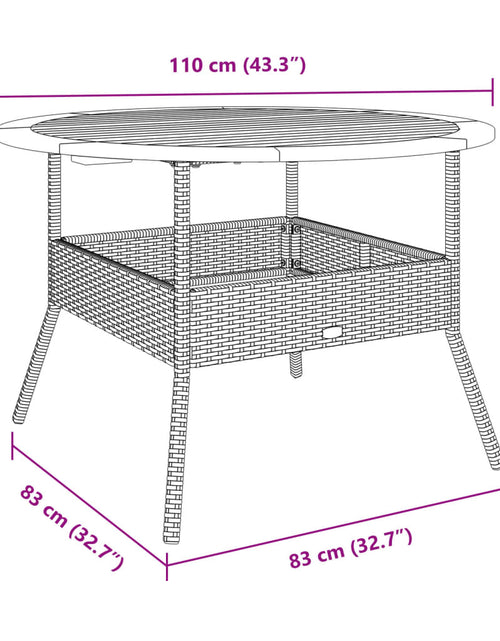 Încărcați imaginea în vizualizatorul Galerie, Masă grădină, blat din lemn acacia, bej, Ø110x71 cm poliratan
