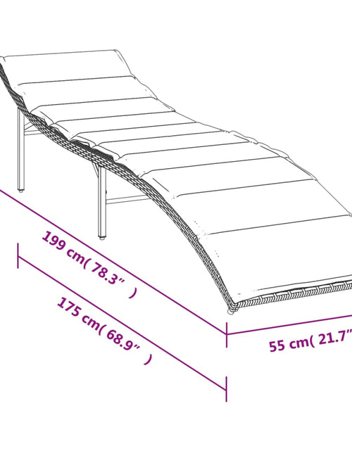 Încărcați imaginea în vizualizatorul Galerie, Șezlong cu pernă, maro, 55x199x50 cm, poliratan
