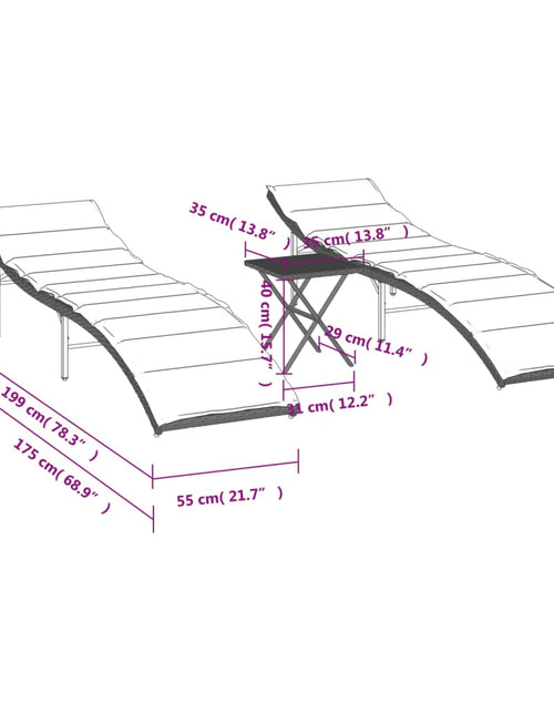 Загрузите изображение в средство просмотра галереи, Șezlonguri, 2 buc., cu masă, gri deschis, poliratan
