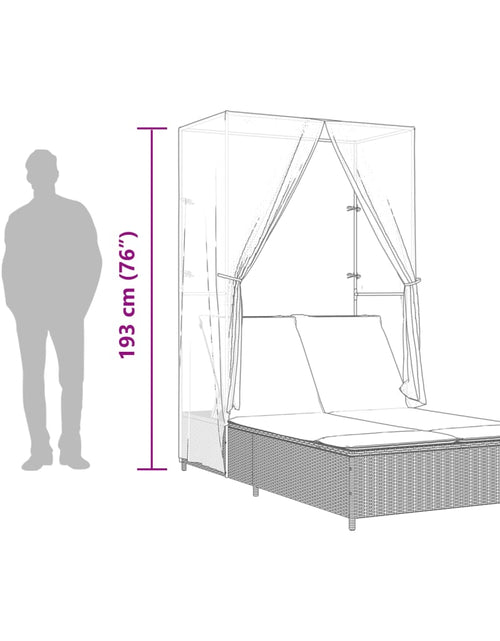 Încărcați imaginea în vizualizatorul Galerie, Șezlong de plajă dublu cu acoperiș și perdele, bej, poliratan
