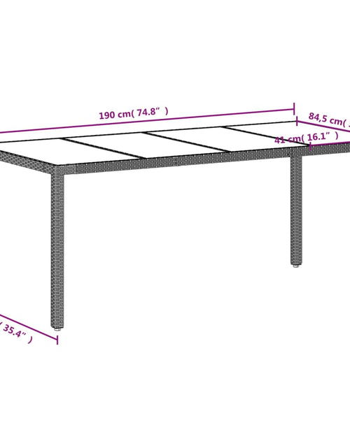 Încărcați imaginea în vizualizatorul Galerie, Masă de grădină cu blat din sticlă gri, 190x90x75 cm, poliratan
