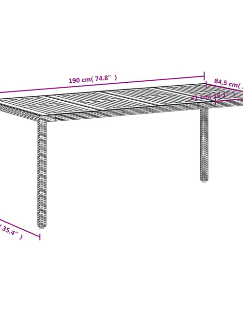 Încărcați imaginea în vizualizatorul Galerie, Masă de grădină, bej, 190x90x75 cm, poliratan și lemn de acacia
