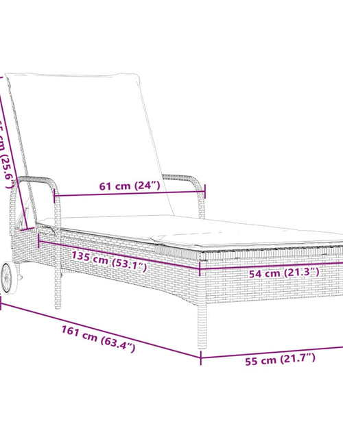 Загрузите изображение в средство просмотра галереи, Șezlong de plajă cu roți și pernă, maro, poliratan
