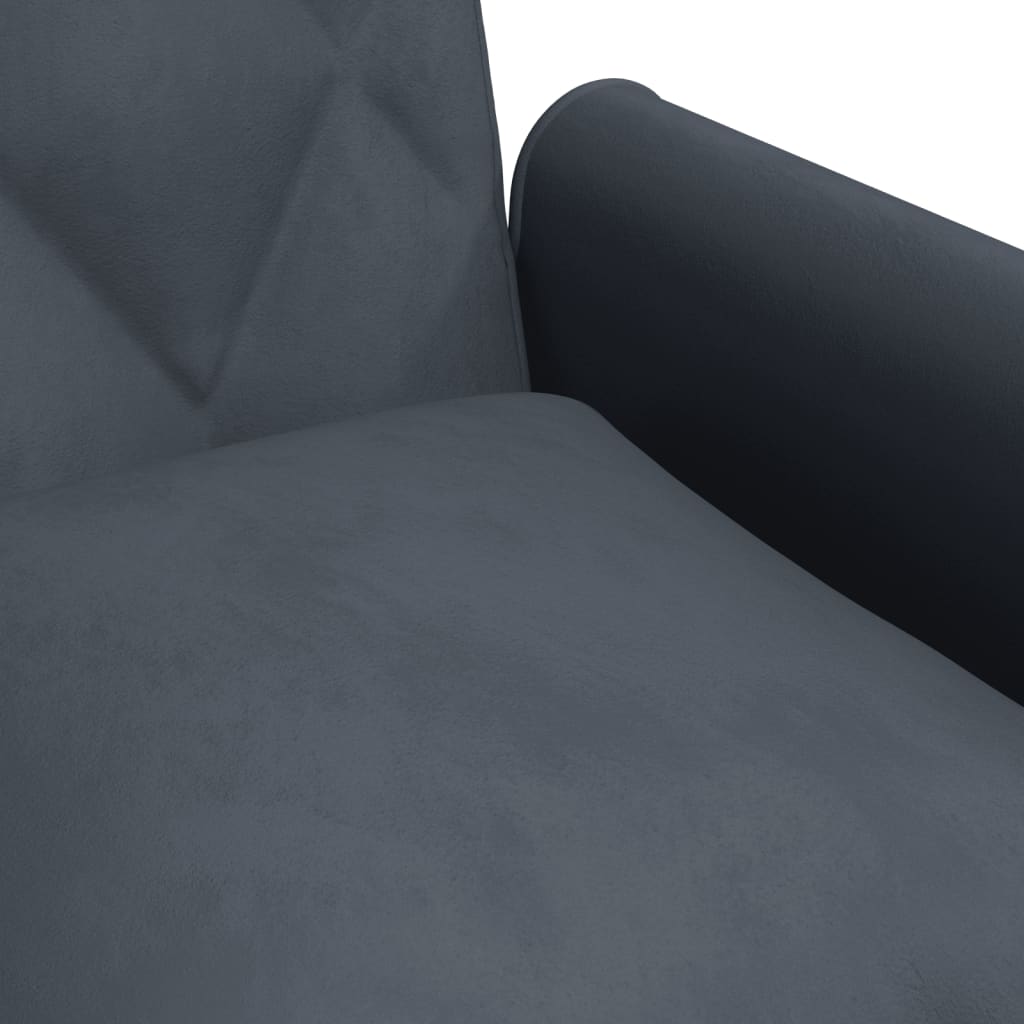 Canapea extensibilă 2 locuri/perne/taburet, gri închis, catifea - Lando