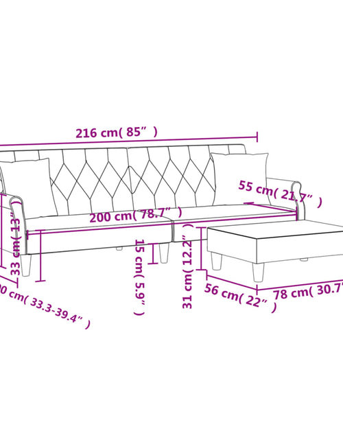 Încărcați imaginea în vizualizatorul Galerie, Canapea extensibilă 2 locuri/perne/taburet, gri închis, catifea - Lando
