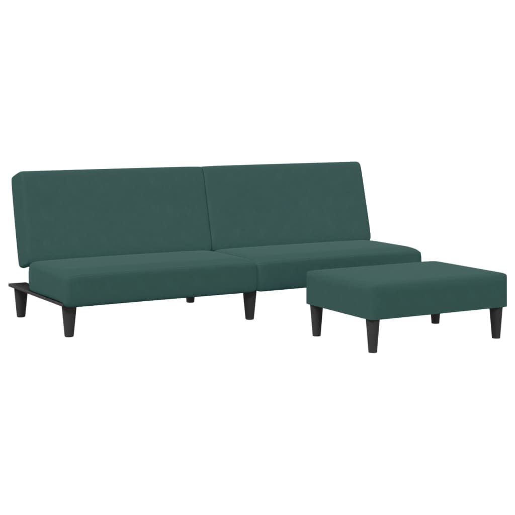 Canapea extensibilă cu taburet, 2 locuri, verde închis, catifea - Lando