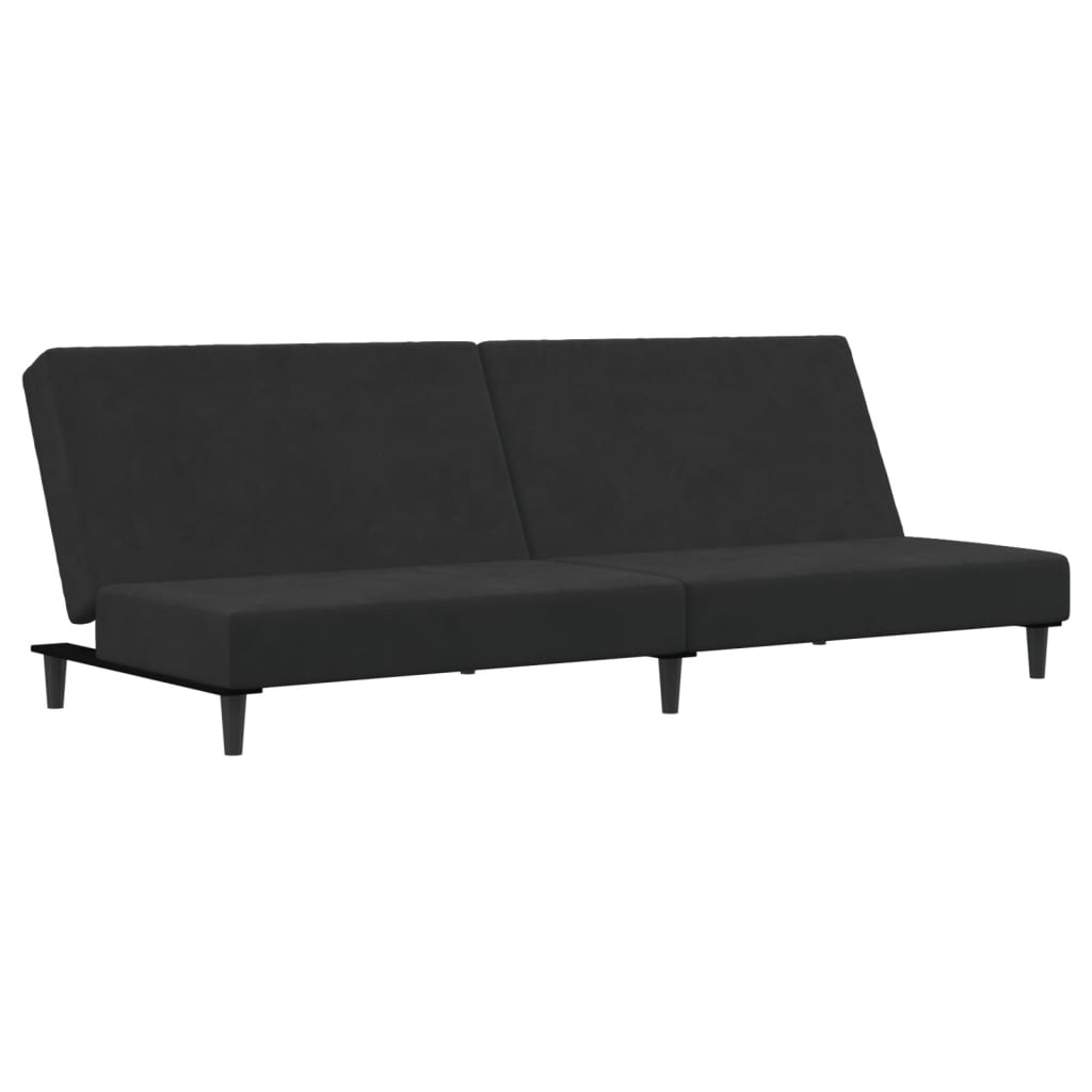 Canapea extensibilă cu taburet, 2 locuri, negru, catifea