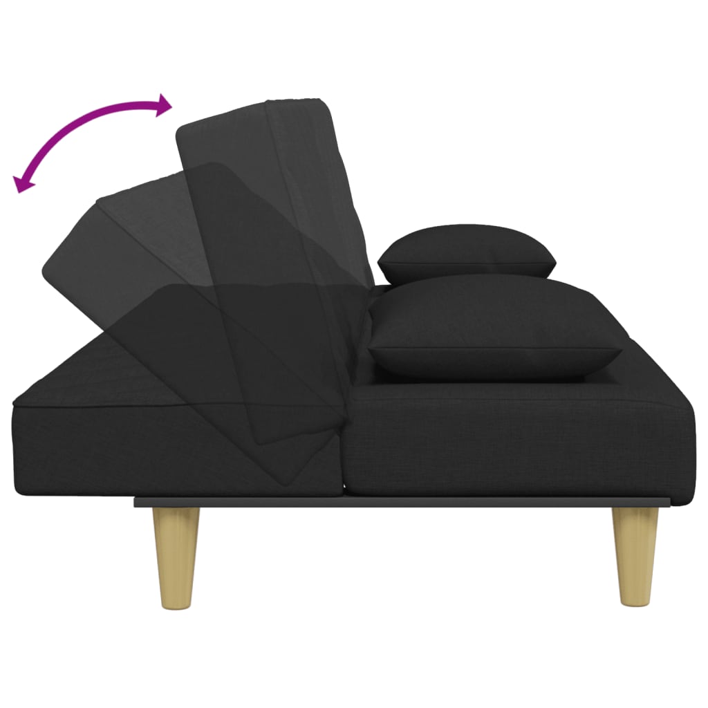 Canapea extensibilă cu pernuță și taburet 2locuri negru textil - Lando