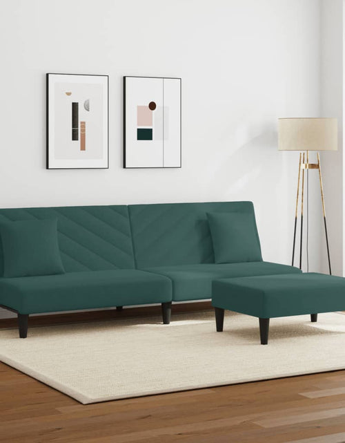 Încărcați imaginea în vizualizatorul Galerie, Set canapea cu perne, 2 piese, verde închis, catifea

