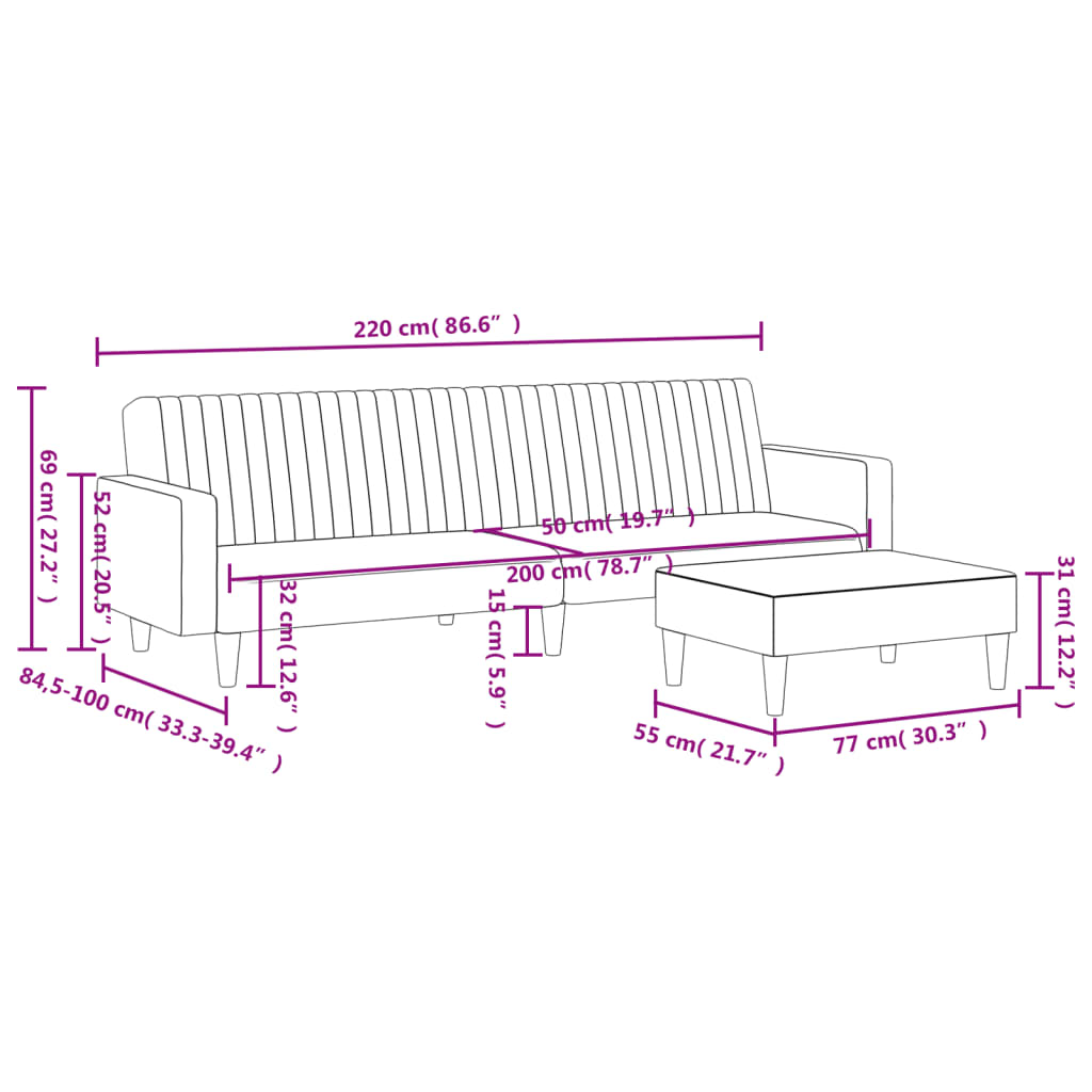 Set canapea 2 piese, negru, catifea