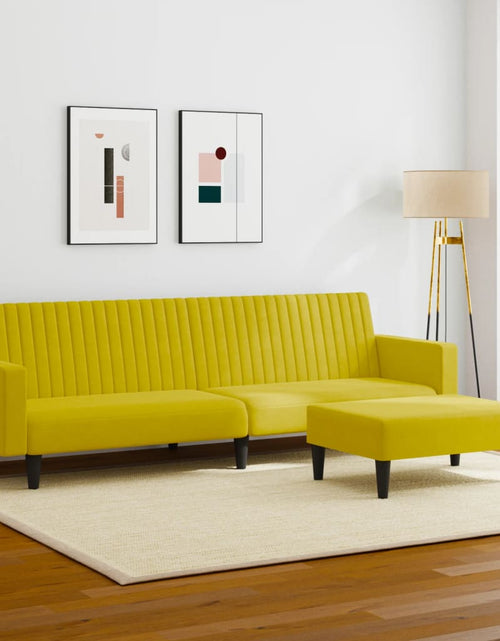 Încărcați imaginea în vizualizatorul Galerie, Set canapea 2 piese, galben, catifea
