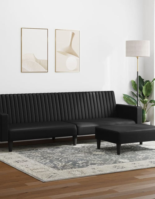 Încărcați imaginea în vizualizatorul Galerie, Set de canapele, 2 piese, negru, piele ecologică
