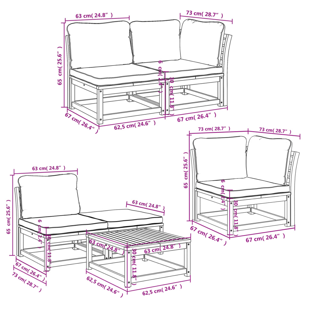 Set mobilier grădină cu perne, 6 piese, lemn masiv acacia