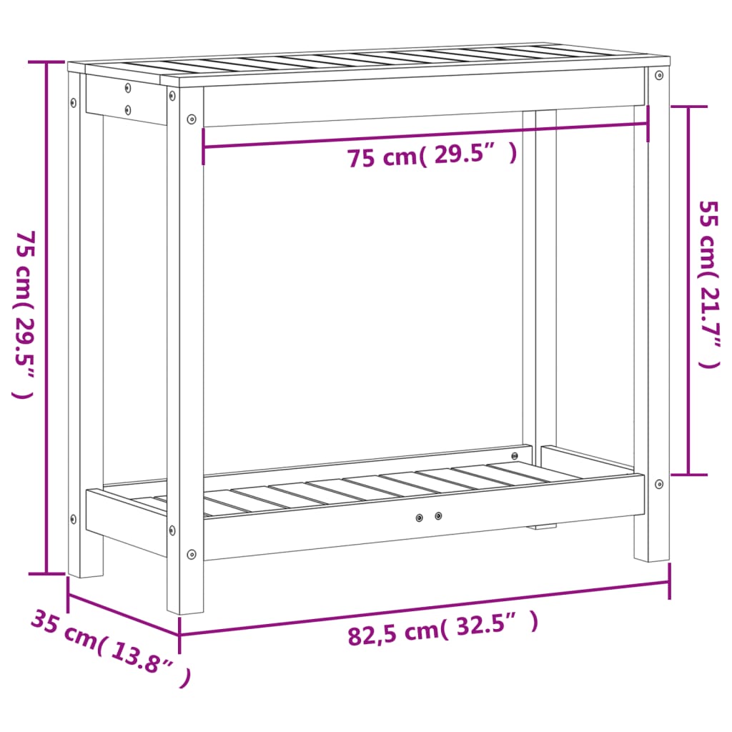 Masă de plantare cu poliță alb 82,5x35x75 cm lemn masiv de pin