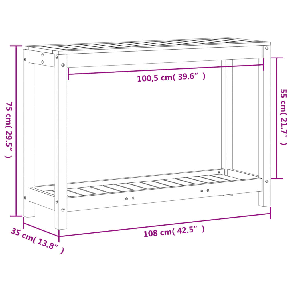 Masă de plantare cu poliță alb 108x35x75 cm lemn masiv de pin