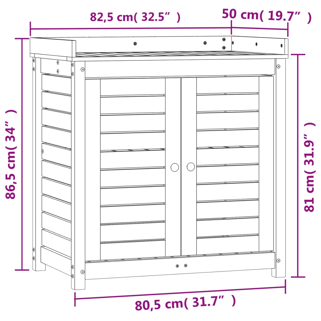 Masă de plantare cu rafturi alb 82,5x50x86,5 cm lemn masiv pin