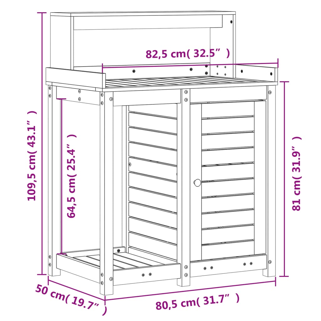 Masă de plantare cu rafturi, 82,5x50x109,5 cm, lemn masiv pin