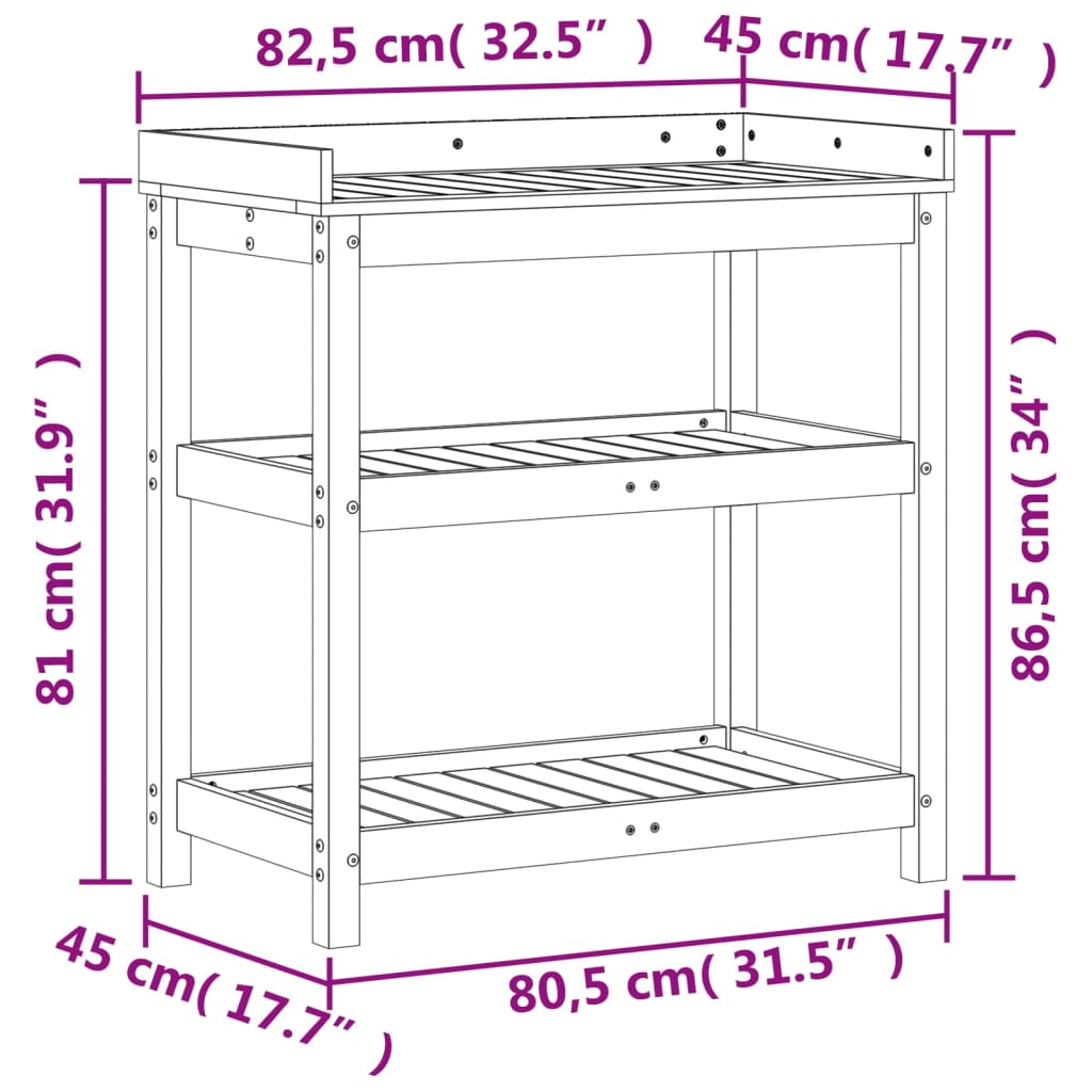 Masă de plantare cu rafturi alb 82,5x45x86,5 cm lemn masiv pin