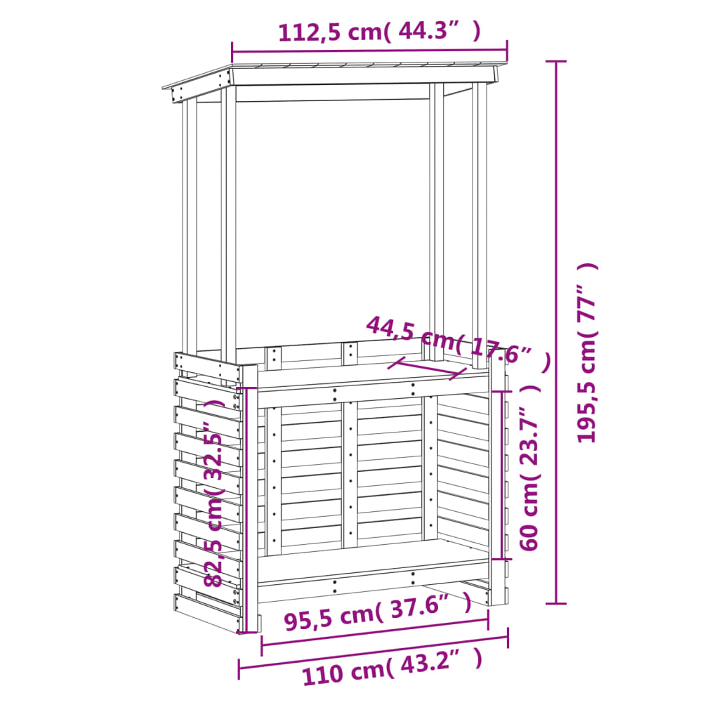 Masă bar de exterior cu acoperiș, 112,5x57x195,5 cm, lemn masiv