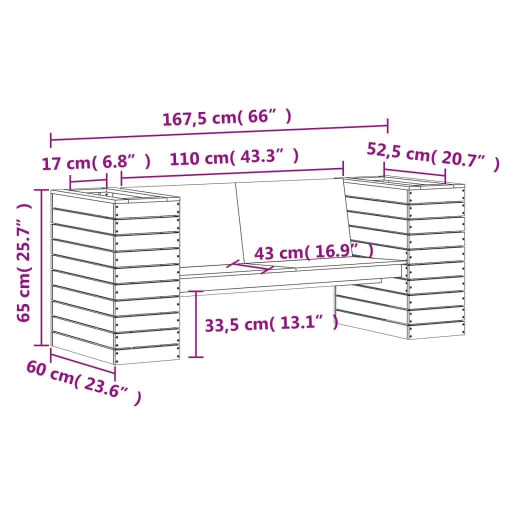 Banchetă cu jardiniere, alb, 167,5x60x65 cm, lemn masiv de pin