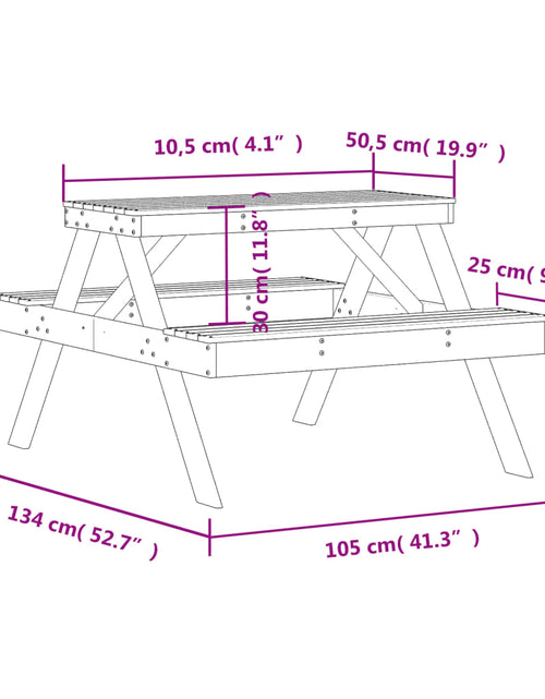 Загрузите изображение в средство просмотра галереи, Masă de picnic, 105x134x75 cm, lemn impregnat de pin
