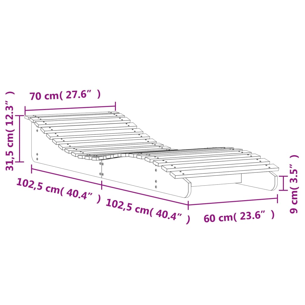 Șezlong, alb, 205x70x31,5 cm, lemn masiv de pin