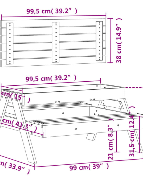 Загрузите изображение в средство просмотра галереи, Masă picnic cu groapă de nisip pentru copii, lemn masiv douglas
