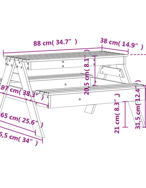Загрузите изображение в средство просмотра галереи, Masă de picnic pentru copii, alb, 88x97x52 cm, lemn masiv pin
