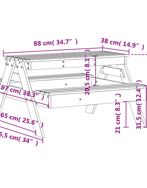 Încărcați imaginea în vizualizatorul Galerie, Masă de picnic pentru copii, 88x97x52 cm, lemn de pin tratat
