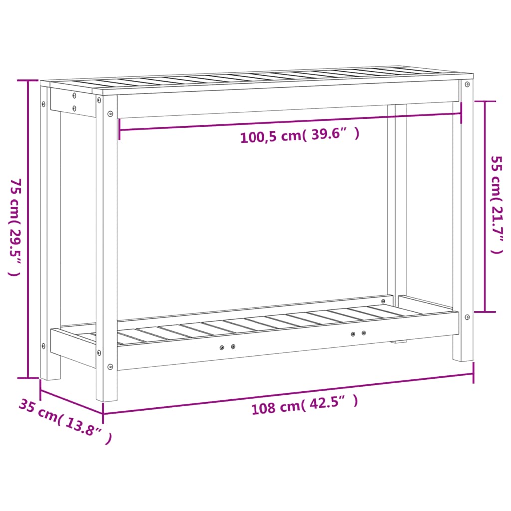 Masă plantare cu raft maro ceruit 108x35x75 cm lemn masiv pin