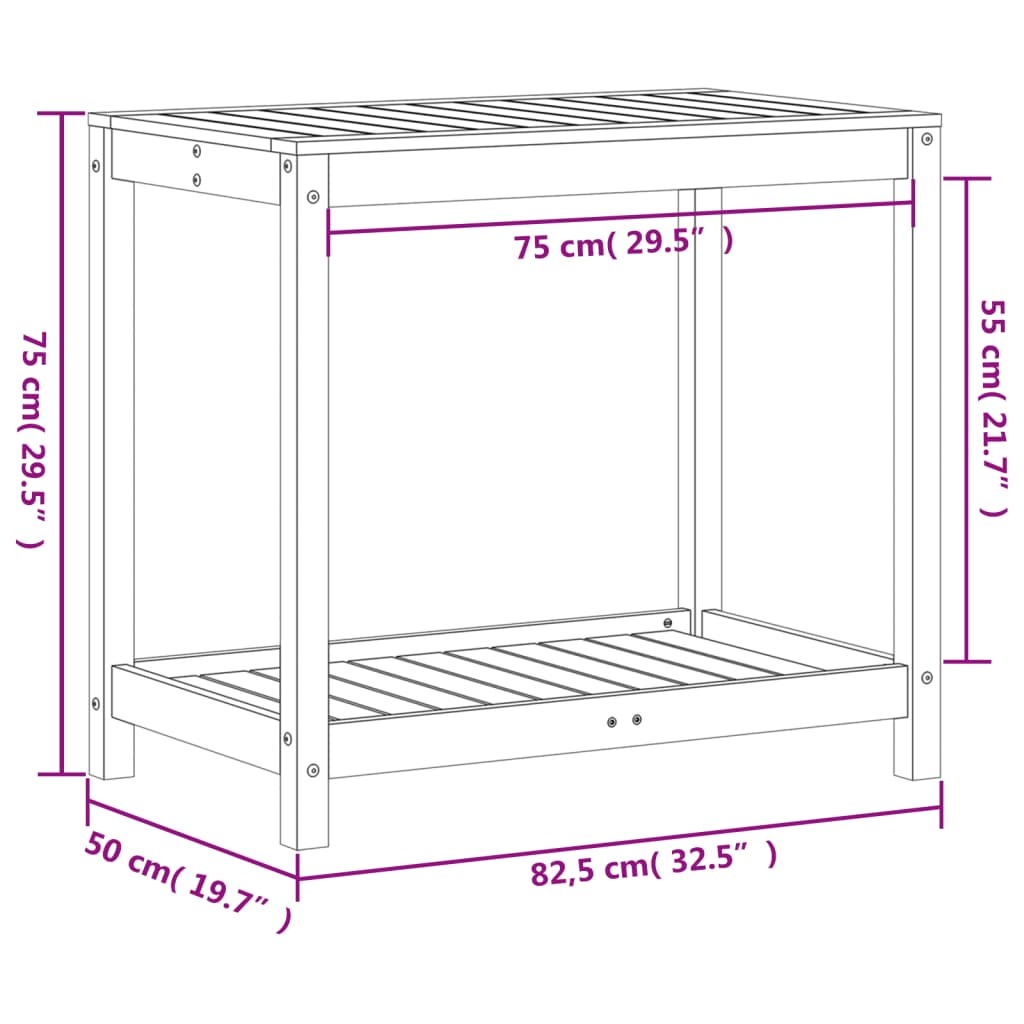 Masă plantare cu raft maro ceruit 82,5x50x75 cm lemn masiv pin