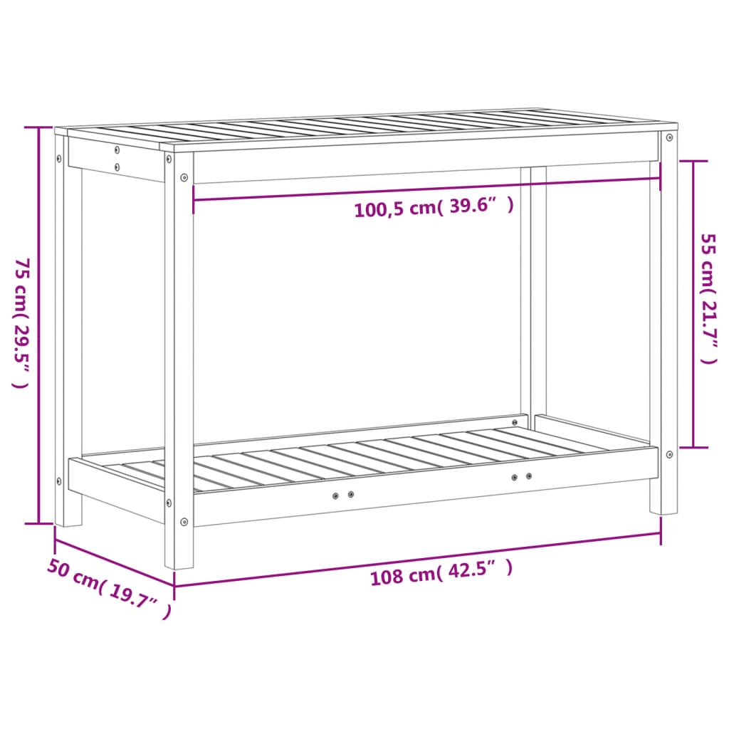 Masă plantare cu raft maro ceruit 108x50x75 cm lemn masiv pin