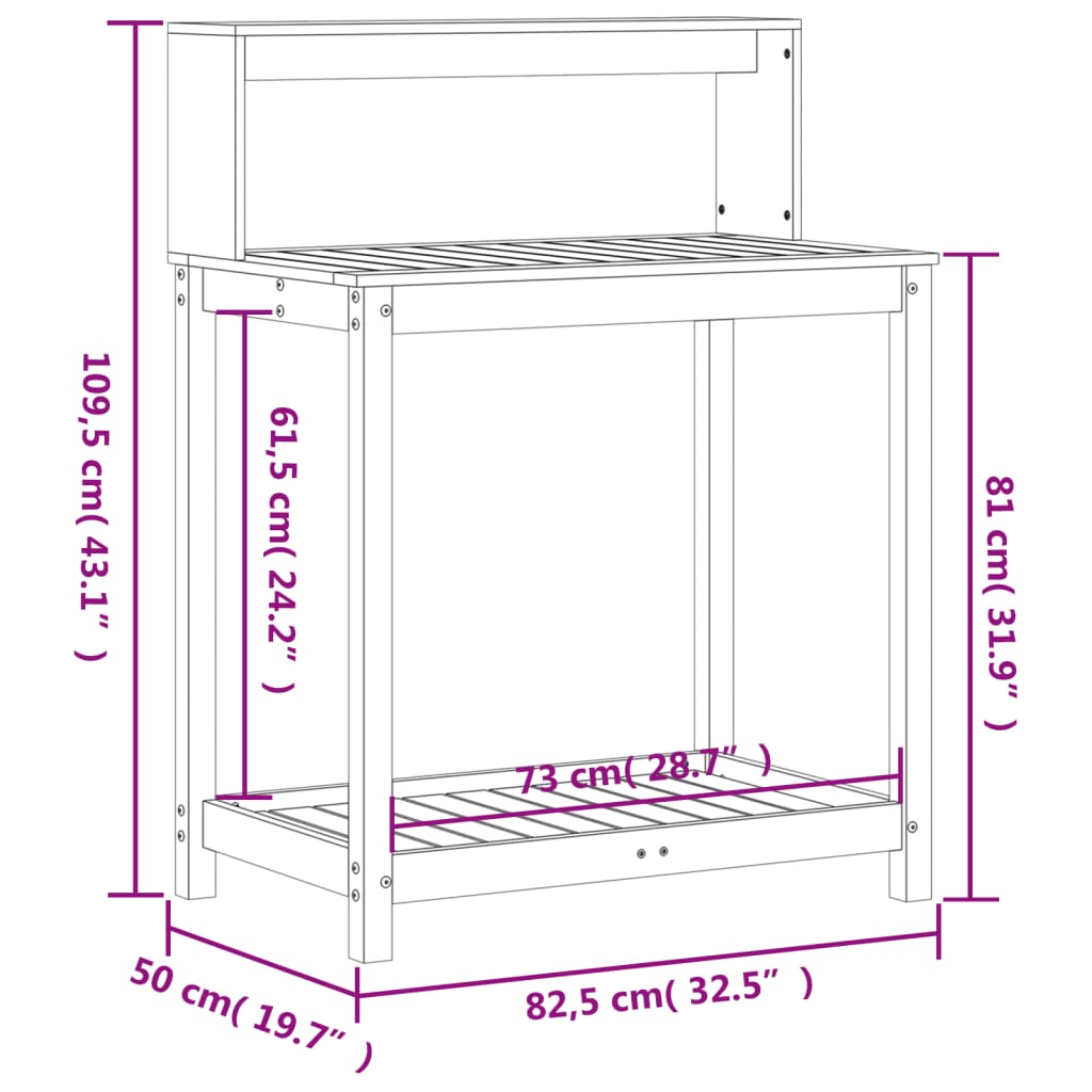 Masă plantare cu rafturi maro 82,5x50x109,5 cm lemn masiv pin