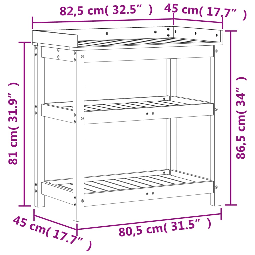 Masă de plantare cu rafturi maro 82,5x45x86,5 cm lemn masiv pin