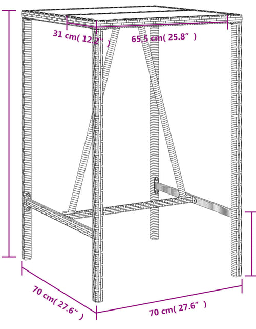 Încărcați imaginea în vizualizatorul Galerie, Masă de bar de exterior, maro, 70x70x110 cm, poliratan
