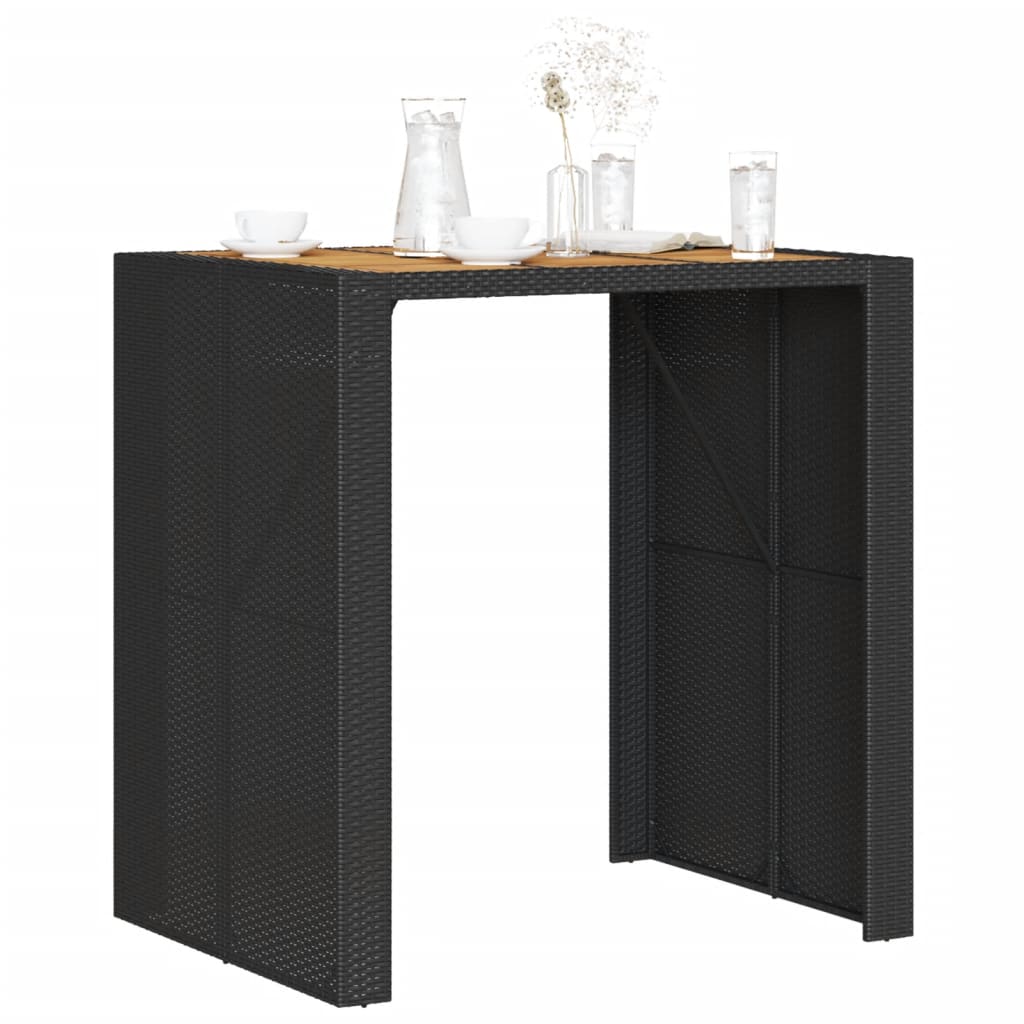 Masă bar grădină blat lemn acacia negru 105x80x110 cm poliratan