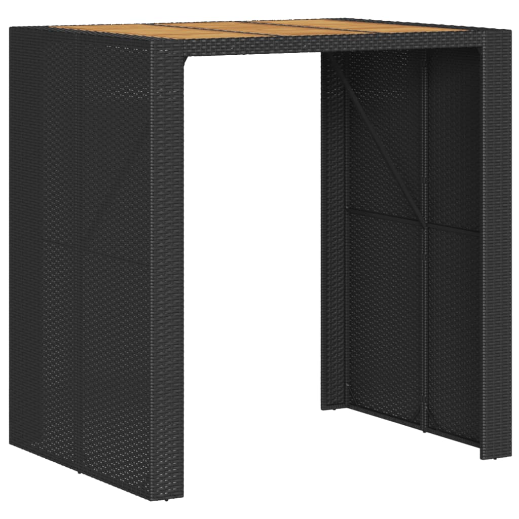 Masă bar grădină blat lemn acacia negru 105x80x110 cm poliratan