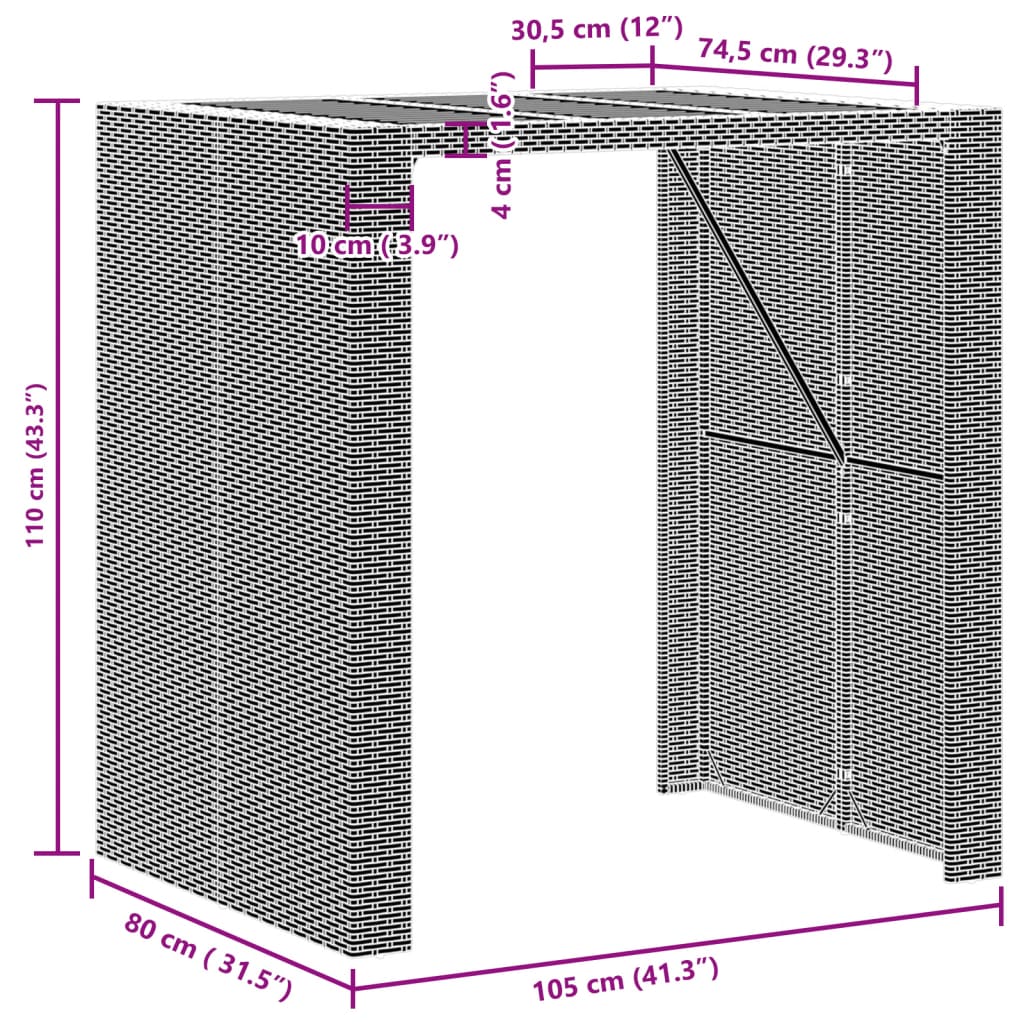 Masă bar grădină blat lemn acacia negru 105x80x110 cm poliratan