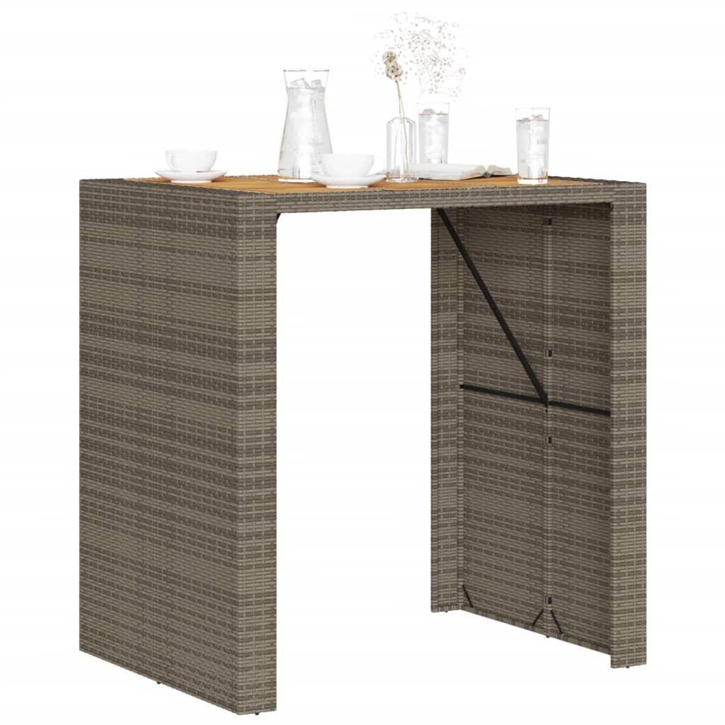 Masă bar grădină, blat lemn acacia, gri 105x80x110 cm poliratan