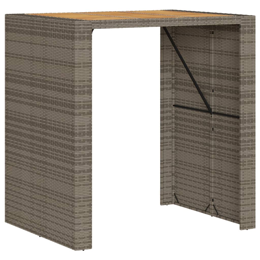 Masă bar grădină, blat lemn acacia, gri 105x80x110 cm poliratan