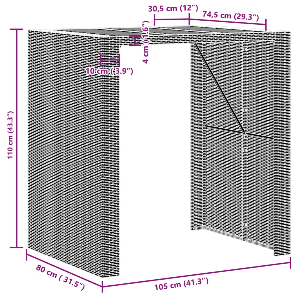 Masă bar grădină, blat lemn acacia, gri 105x80x110 cm poliratan