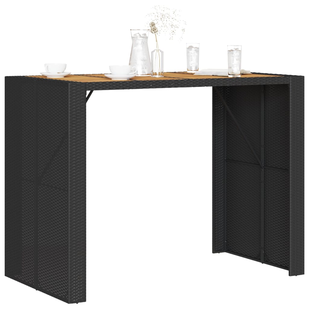 Masă bar grădină blat lemn acacia negru 145x80x110 cm poliratan